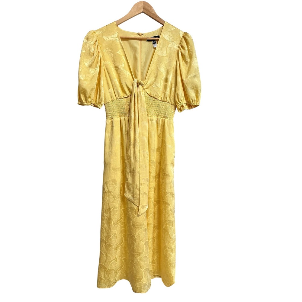 Slate & Willow Yellow Jacquard Puff Sleeve Wide Leg Jumpsuit 6